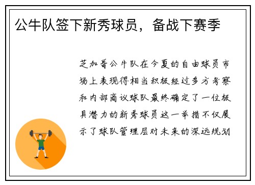 公牛队签下新秀球员，备战下赛季
