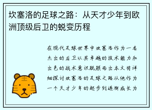 坎塞洛的足球之路：从天才少年到欧洲顶级后卫的蜕变历程