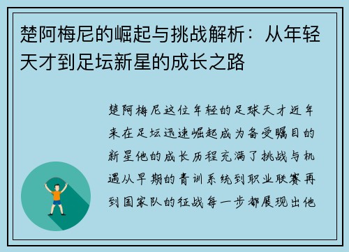 楚阿梅尼的崛起与挑战解析：从年轻天才到足坛新星的成长之路